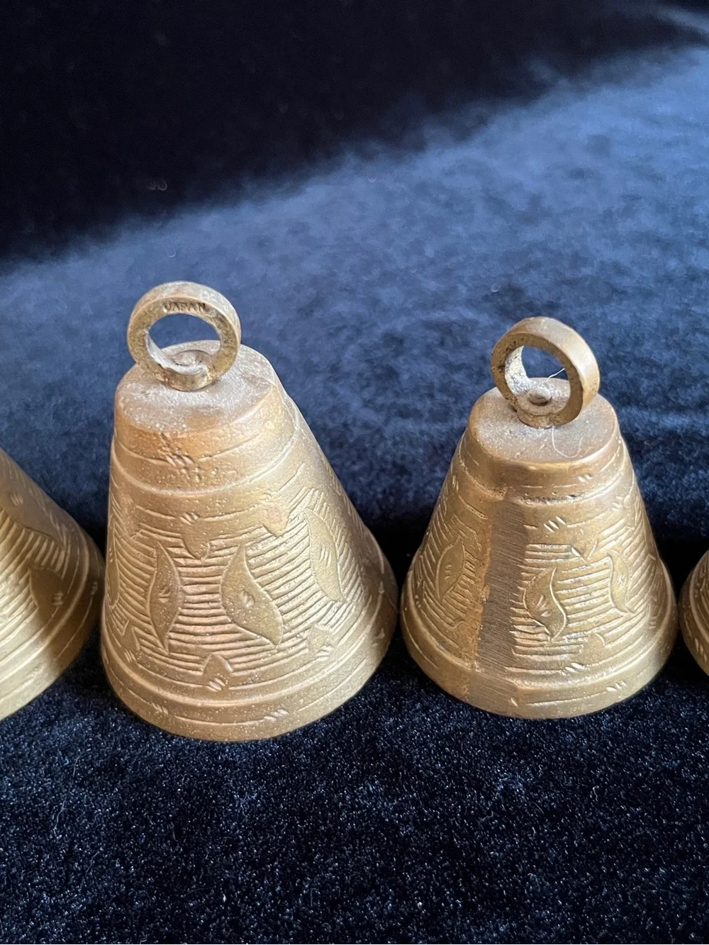 Set of 4 step down size Vintage Brass Camel Bells India